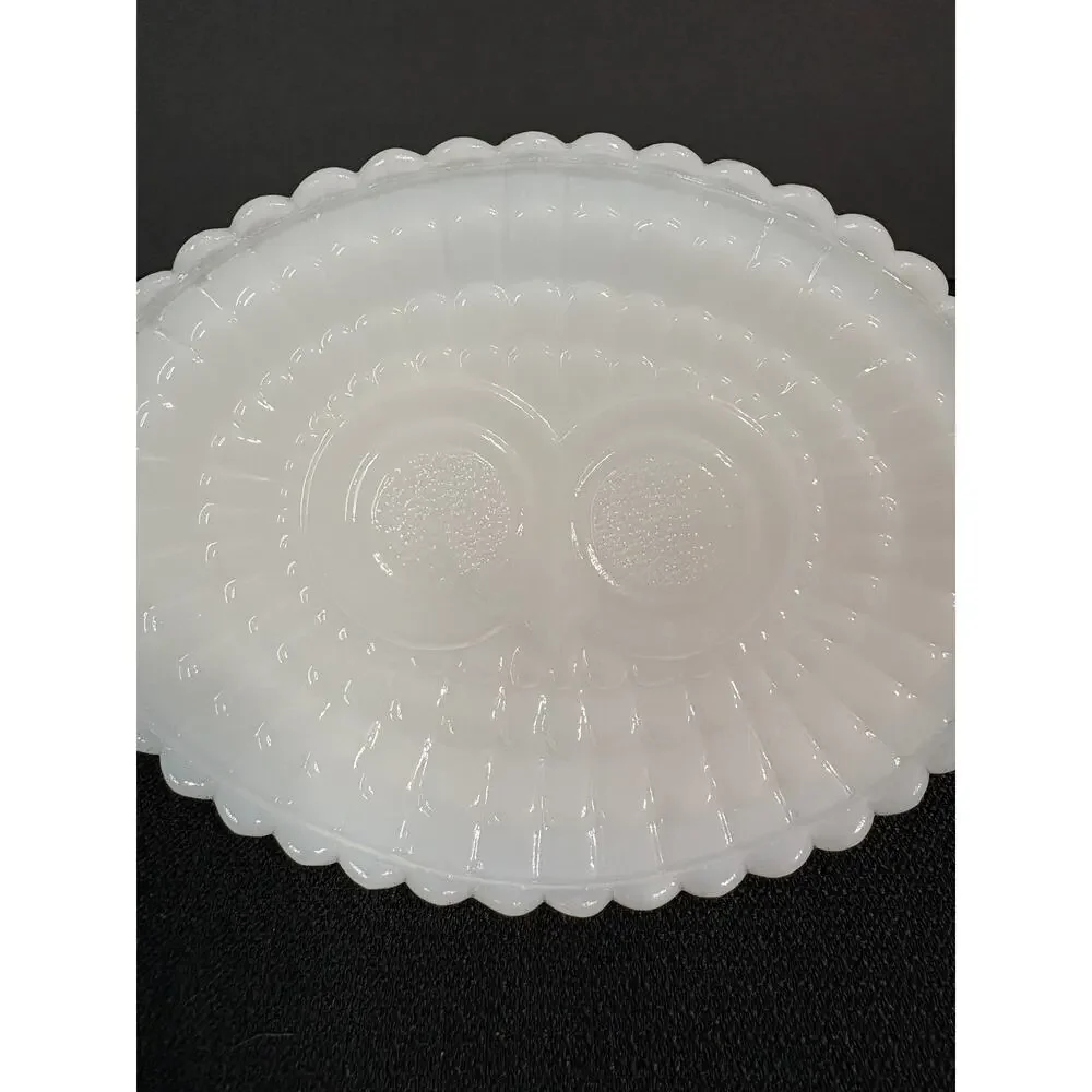Vintage Avon White Milk Glass Owl Trinket Dish Candy Dish Vanity Tray